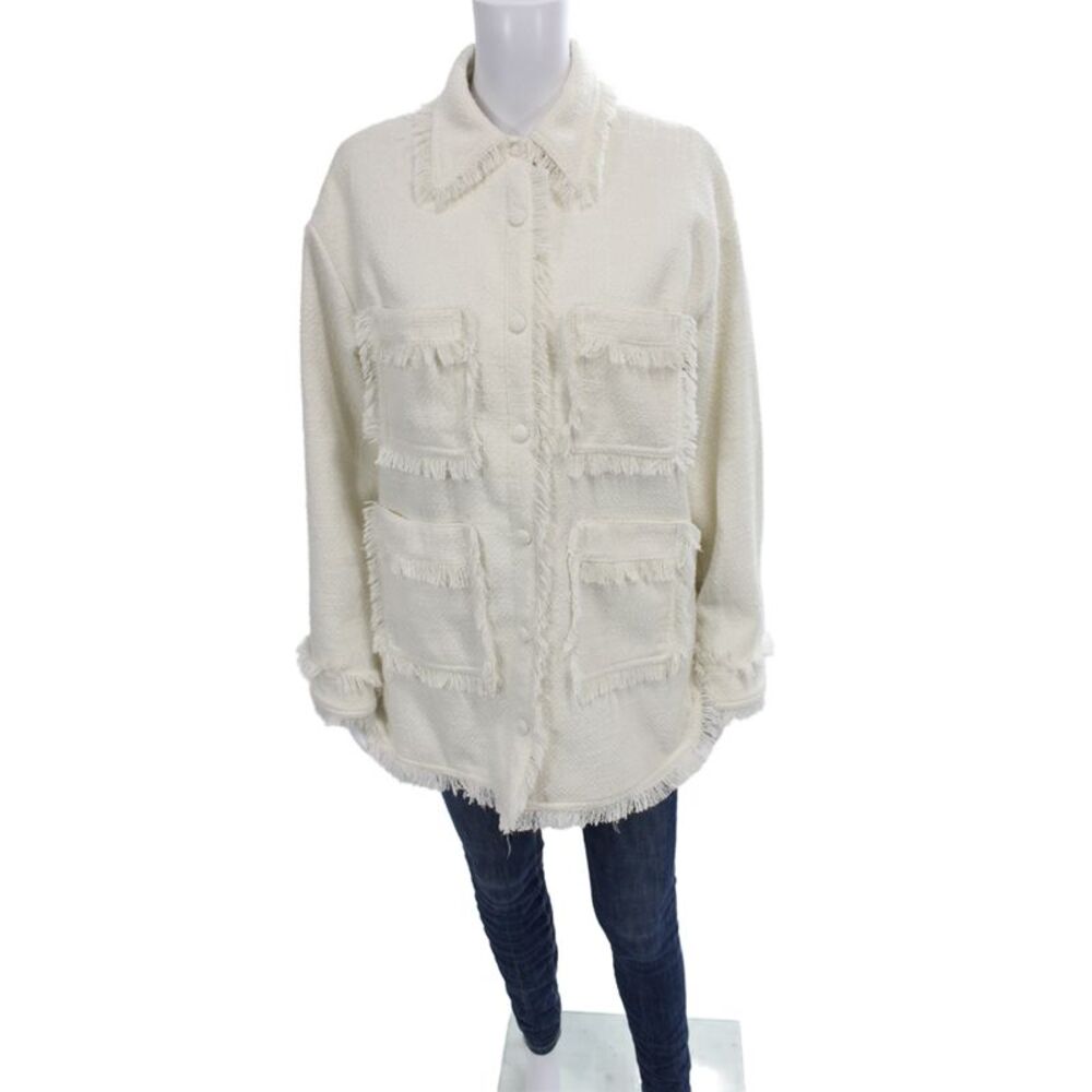 Apparis Womens Collared Long Sleeve White Button Jacket Polyester Size S